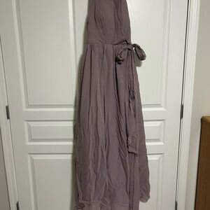 Mauve Halter Chiffon Maxi Wrap Dress with Waist Tie